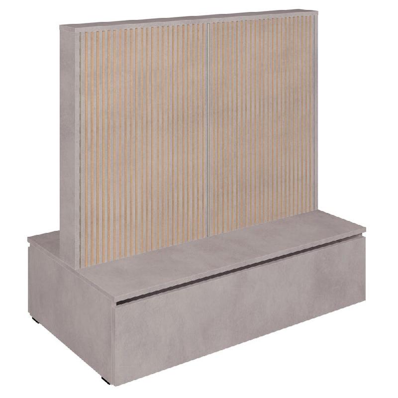 Gondole double face Vertigo T01 avec tiroir MDF naturel et béton 125x74x125cm_0