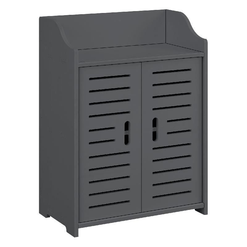 Meuble de salle de bain design - 2 portes, étagères et rangement - Bois composite gris foncé 62x45x25 cm - Réf. 03_0005833_0