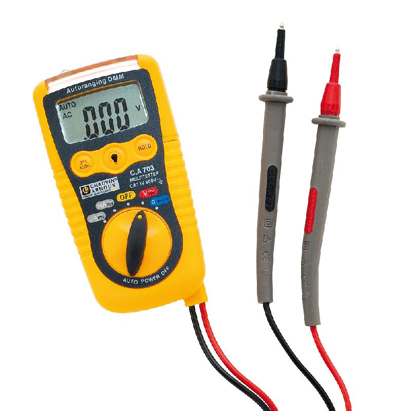 P01191740Z - Multimètre de poche CA703 Chauvin Arnoux, 2 000 points, 600 V, 200 mA, 20 Mohms, détection de tension sans contact et lampe torche intégrée_0