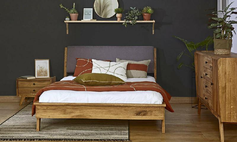 PACK LIT ET TÊTE DE LIT KALICE + MATELAS  GRIS ET BOIS 160X200 CM/OPT:MATELAS HAVEL HD
