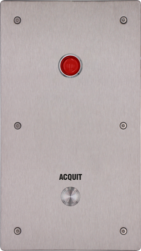 Platine couloir avec 1 bouton d'acquittement et 1 hublot rouge pour pénitentiaire - PL-1B-COR-H - inox anti-vandale - IP64 IK10_0