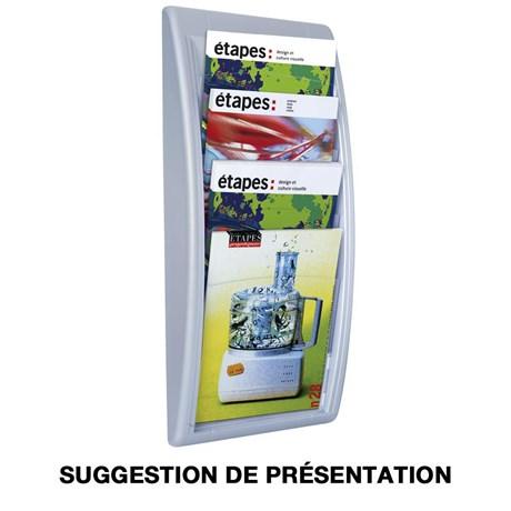 PORTE BROCHURES MURAL QUICK FIT 4 CASES A4 ALUMINIUM