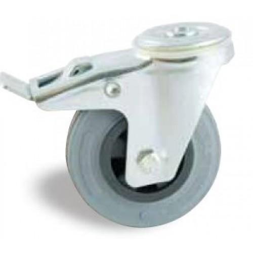 ROULETTE PIVOTANTE À FREIN À ŒIL CAOUTCHOUC GRIS 125 MM- CHARGE 120 KG - ALÉSAGE LISSE AVL