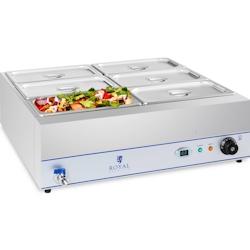 Royal Catering - Royal Catering Bain-Marie Bac GN RCBM-6W-2000 (2000W, 6 bacs GN 1/3, 5,7 l, Robinet de vidange, Écran LCD) - 4250928641984_0