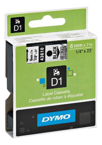 RUBAN POLYESTER DYMO D1 6 MM S0720780 ÉCRITURE NOIRE FOND TRANSPARENT