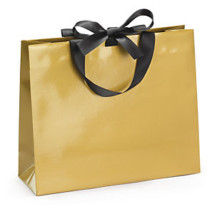 SAC PELLICULÉ BRILLANT OR À POIGNÉES SATIN 30 X 25 X 10 CM