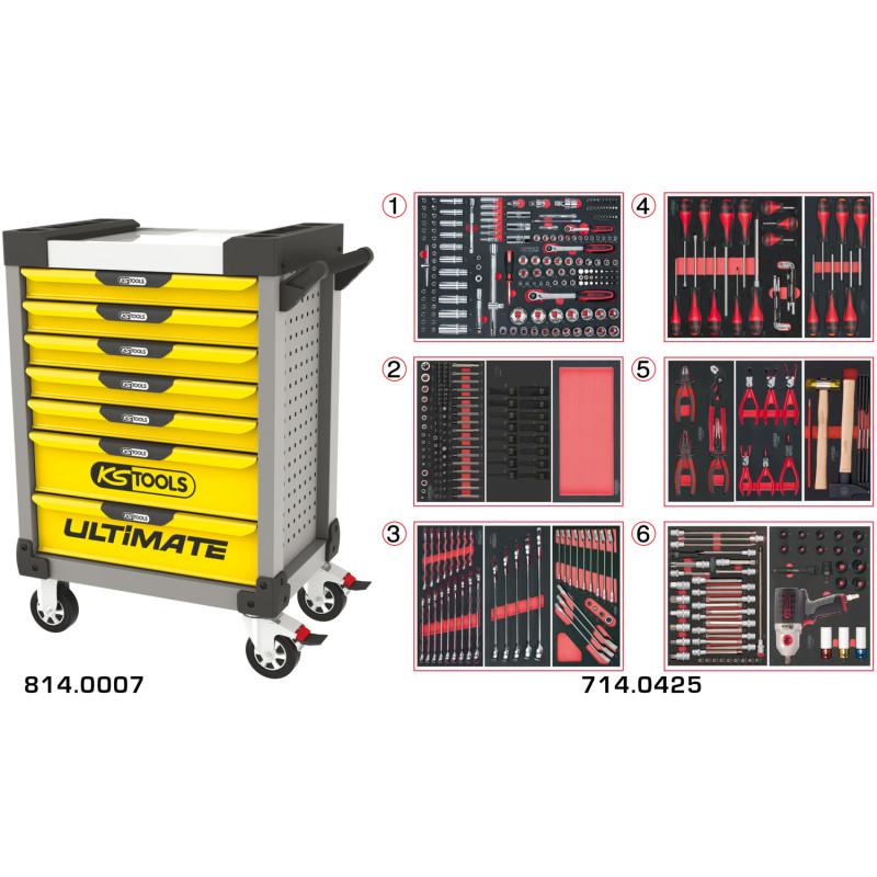 Servante PEARLline grise et jaune - 7 tiroirs - 429 outils inclus - KS Tools | 814.7425_0