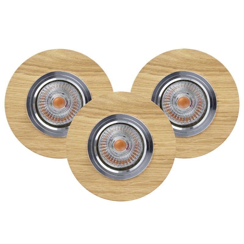 BRITOP SPOT ENCASTRABLE SIRION, ROND, Ø 10 CM, BOIS DE CHÊNE, SET DE 3 PIÈCES