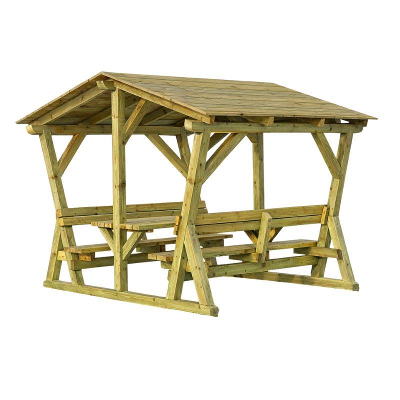 Table pique-nique avec toit Kiosque - Bois de Pin traité - 6/8 personnes_0