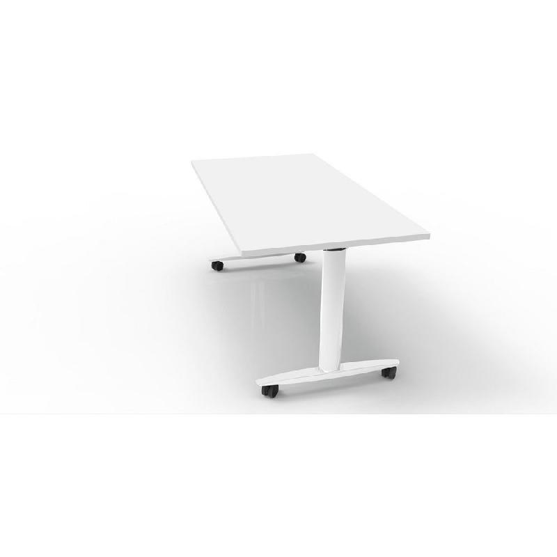 TABLE RABATTABLE PRATIC A ROULETTES - L.160 X 80 CM PLATEAU BLANC - PIETEMENT METAL - BLANC