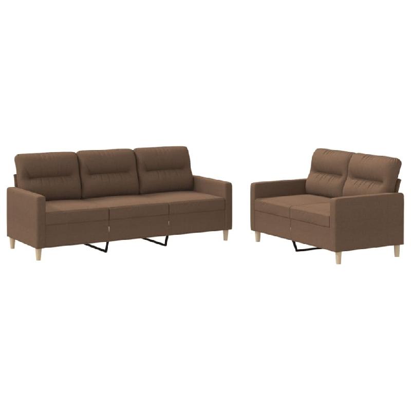 VidaXL Ensemble de canapés 2 pcs avec coussins Marron Tissu Modèle Grandezza Plus - 3201603_0