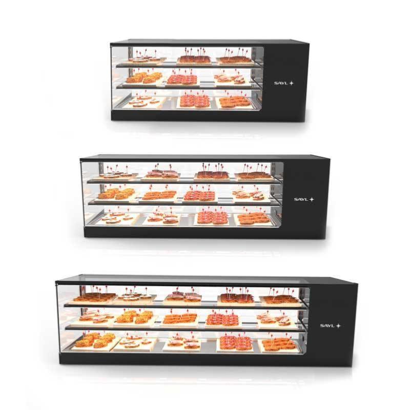 Vitrine réfrigérée LOGIC TRIPLE  - Avec étagères neutres - Cuve plane - L 1320 mm | Sayl Barcelona - Avec 2 étagères_0