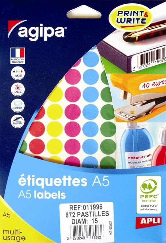 672 pastilles adhésives coloris assortis, diamètre 15 mm (7 feuilles A5 / cdt) - 3270240119962_0