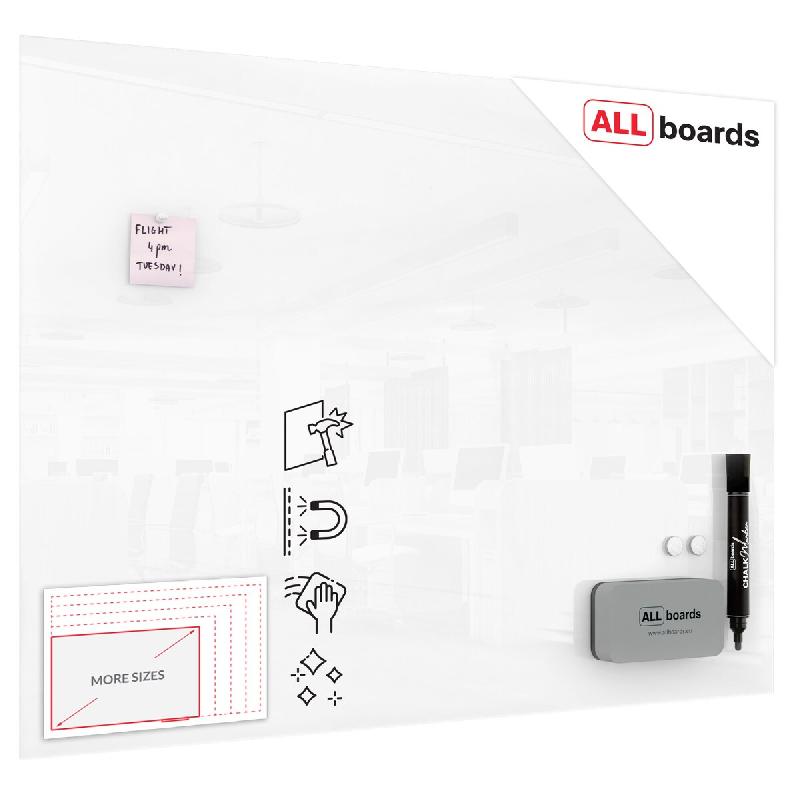 ALLboards Tableau Blanc en Verre PREMIUM SUPERWHITE 120x90 cm - blanc TSO120x90_0
