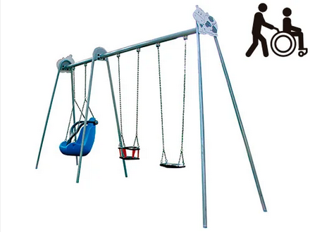 Balançoire triple inclusif - 5,78 x 1,21 x 2,88 m - Acier galvanisé, polyéthylène et inox_0