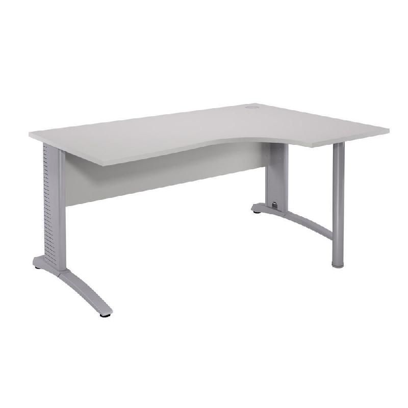 BUREAU COMPACT RETOUR À DROITE BIOSPACE 2 - L. 160 X P. 110 CM - PLATEAU GRIS - PIEDS L ALUMINIUM - EMBASE 'FRAMBOISE'