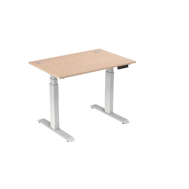 BUREAU ELECTRIQUE HAUTEUR REGLABLE ACTIV'O L.120 CM PLATEAU HETRE - PIEDS METAL BLANC