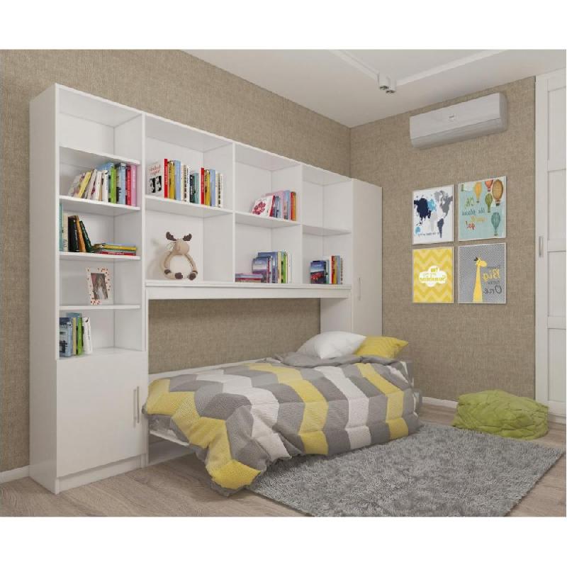 Composition armoire lit escamotable horizontale STRADA-V2 blanc mat - Couchage 90x200 cm avec surmeuble et 2 colonnes de rangements_0
