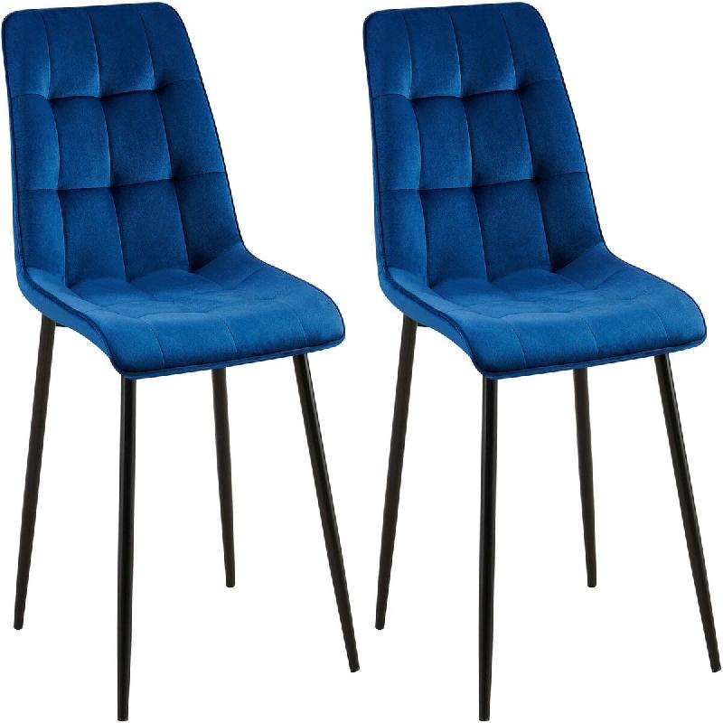 Décoshop26 - Lot de 2 chaises de salle à manger coutures décoratives carrées en velours bleu cadre métal noir 10_0007502 - bleu métal 3000266144262_0