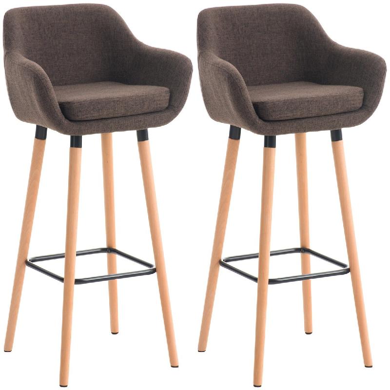 Décoshop26 - Lot de 2 tabourets de bar lounge design scandinave assise en tissu marron pieds en bois repose-pieds en métal 10_0004171 - marron méta_0