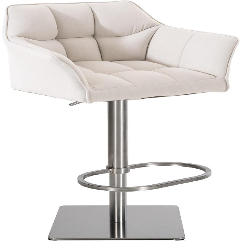 Décoshop26 - Tabouret de bar x1 réglable en tissu blanc assise enveloppante capitonnée avec base carrée en acier inoxydable 10_0006606 - blanc ino_0