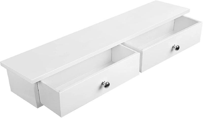 Étagère murale à 2 tiroirs - Étagères suspendues brillantes - Charge 12 kg - 65 x 15 x 10 cm - Blanc - Réf. 12_0000571_0
