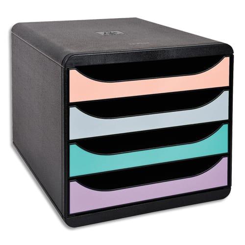 Exacompta Big-Box Aquarel - Caisson 4 tiroirs A4+ - Dimensions 27,8x26,7x34,7 cm - Noir/Pastel glossy_0