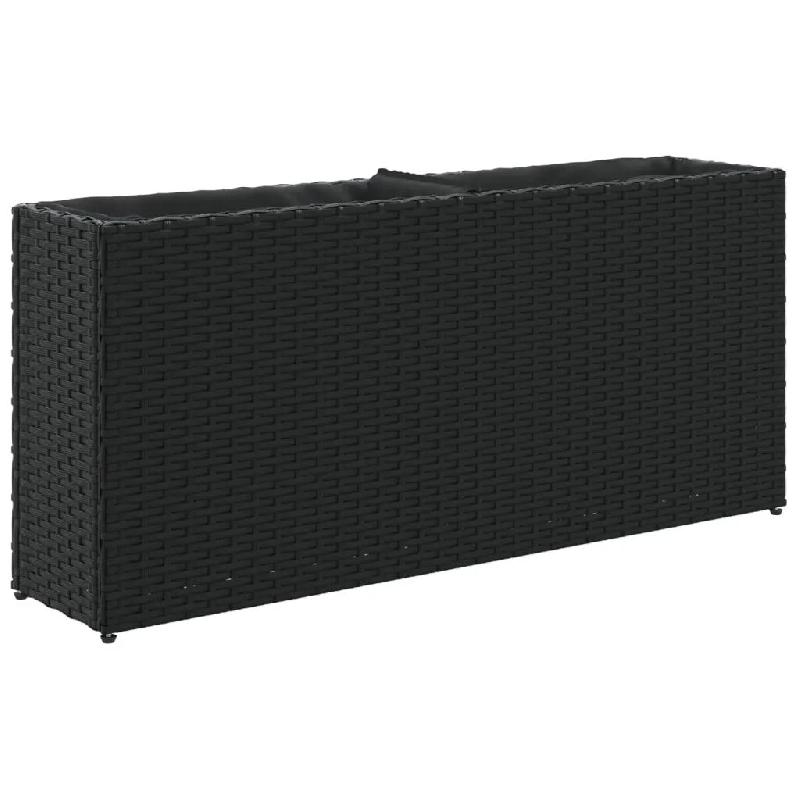 Helloshop26 - Jardinière avec 2 pots d'extérieur 90 x 20 x 40 cm déco moderne en résine tressée noire 02_0047447 - noir acier 3000234781512_0