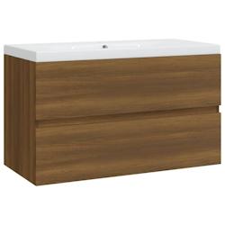 Helloshop26 - Meuble lavabo avec bassin intégré chêne brun bois d'ingénierie 02_0006864 - 3000371947765_0