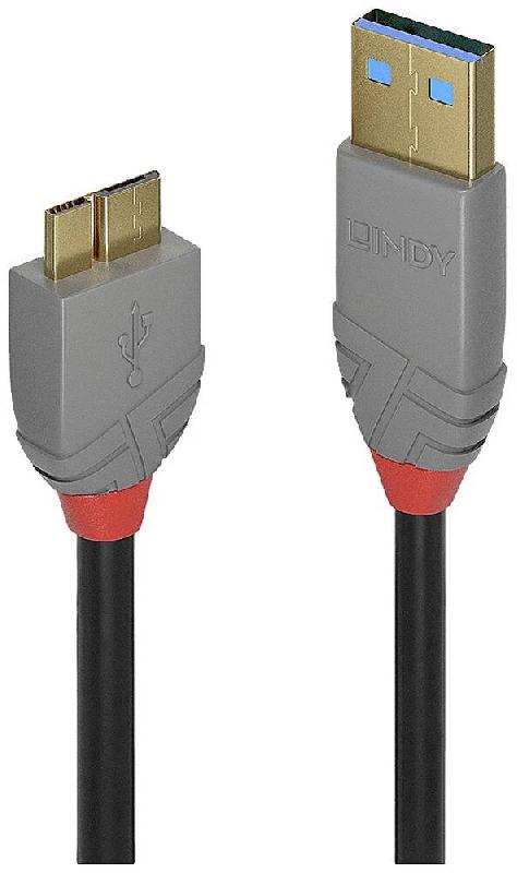 LINDY Câble USB USB 3.2 Gen1 (USB 3.0 / USB 3.1 Gen1) Connecteurs : USB-A et USB-Micro-B 3,00 m Noir - 4002888367684_0
