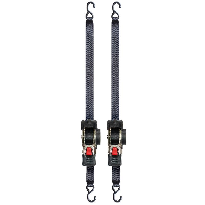Lot de 2 systèmes d'arrimage auto-rétractable - Crochets plastiques - Sangle 25mm - Longueur 3m - Référence 968807_0