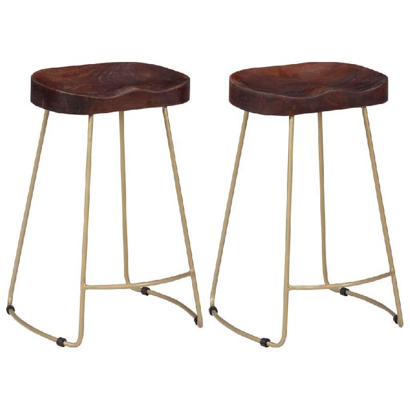 Lot de 2 tabourets de bar design Gavin - Bois massif de manguier et fer laiton - 45x40x62 cm_0