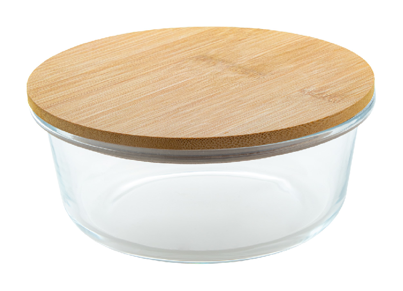 Lunch box en verre - Forme ronde avec couvercle en bambou naturel - 650 ml_0
