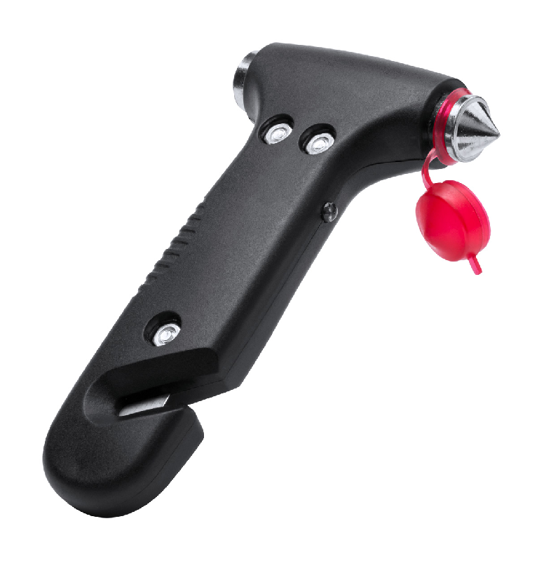 Marteau d'urgence multifonctionnel avec coupe-ceinture et lampe LED - livré avec piles bouton_0
