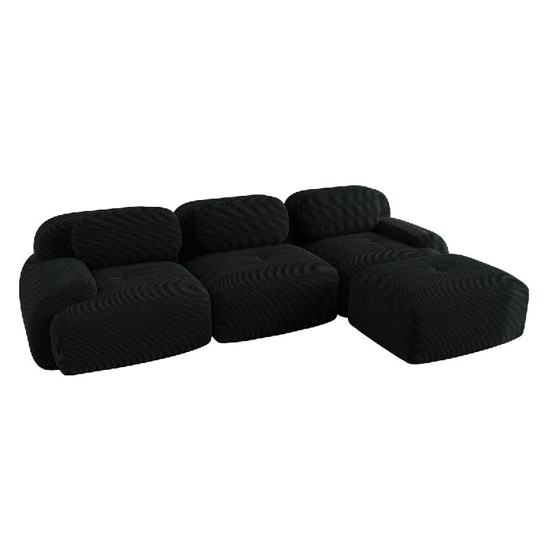 Merax canapé modulable en corde 3 places avec 1x tabouret, canapé nuage sans cadre, près du sol avec assise profonde, doux et confortable, - noir m_0