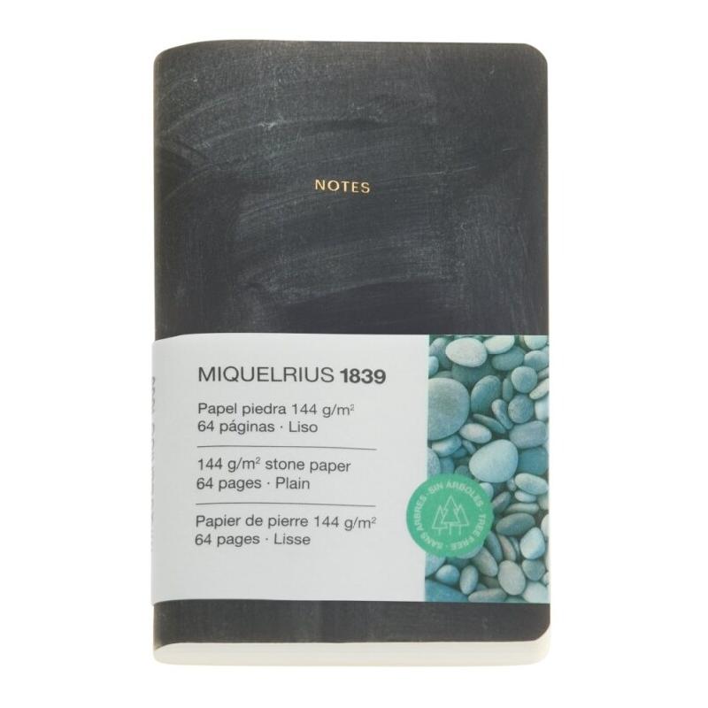 MIQUELRIUS Carnet Stone Paper 9x14, 64p./32 feuilles microperforées 144 g/m², couv. Noir, uni - 8422593083406_0