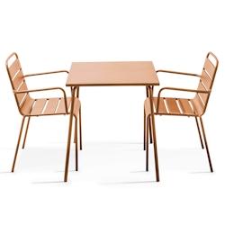 Oviala Business Ensemble table de jardin carrée et 2 fauteuils acier Caramel - marron acier 114652_0