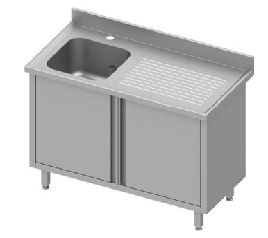 Plonge sur armoire inox adossée avec 1 bac à gauche portes battante... - P934506120_0