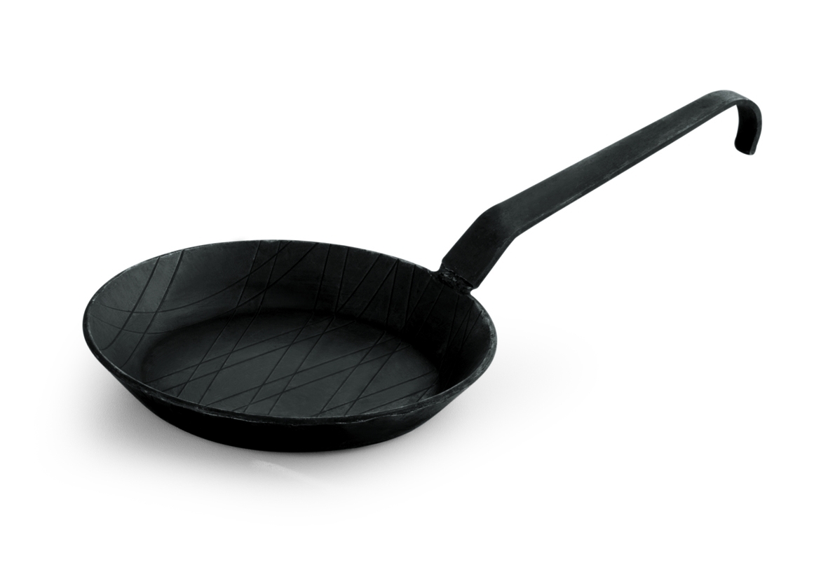 POÊLE À FRIRE EN FER FORGÉ AVEC MANCHE, DIAMÈTRE : 45CM.