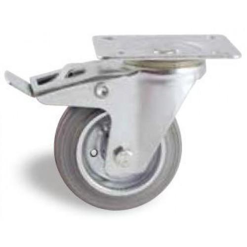 ROULETTE PIVOTANTE FREIN PLATINE TOLE GRIS 100 MM- CHARGE 90 KG - ROULEMENTS À ROULEAUX AVL