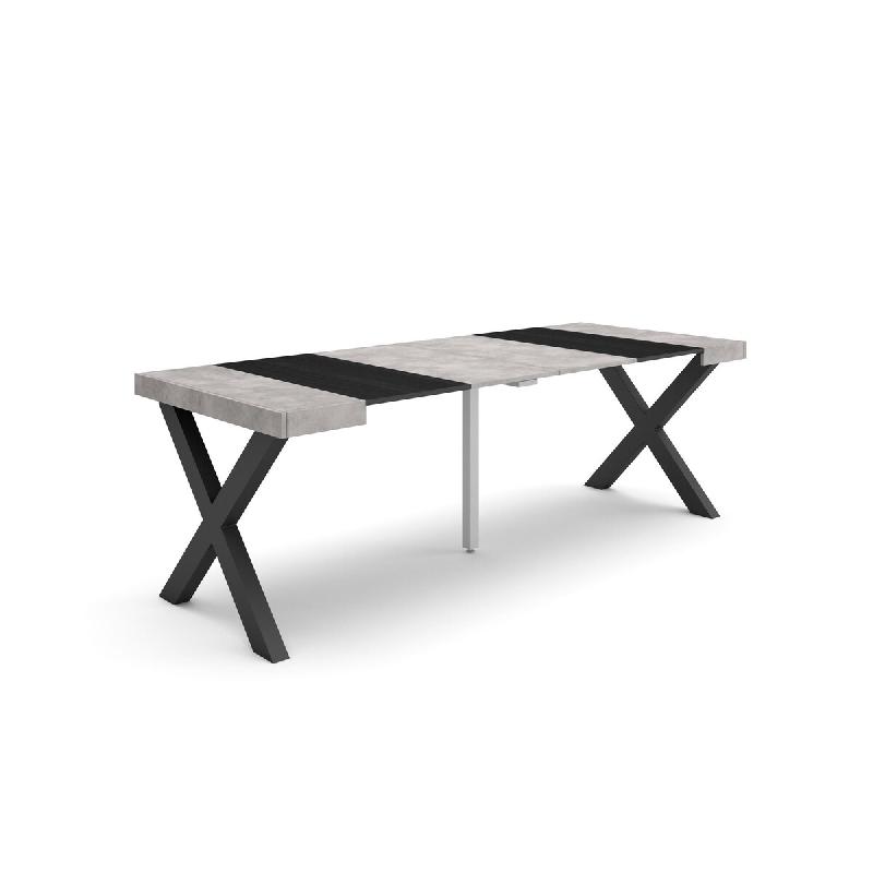 SKRAUT HOME Table console extensible, 220, Pour 10 personnes, Pieds bois massif, Ciment - gris Bois manufacturé 289_21_0