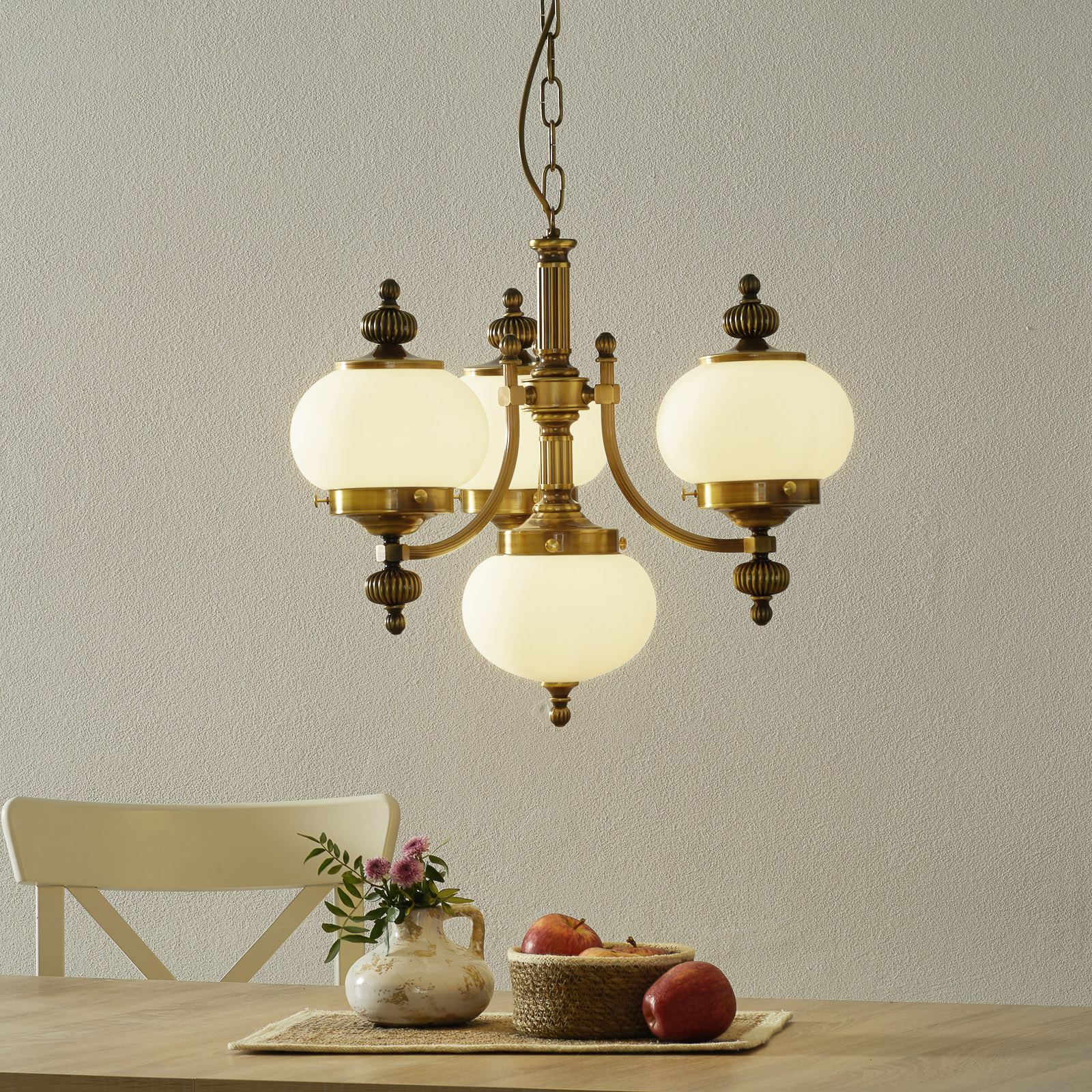 ORION SUSPENSION DELIA EN LAITON ANCIEN À 4 LAMPES