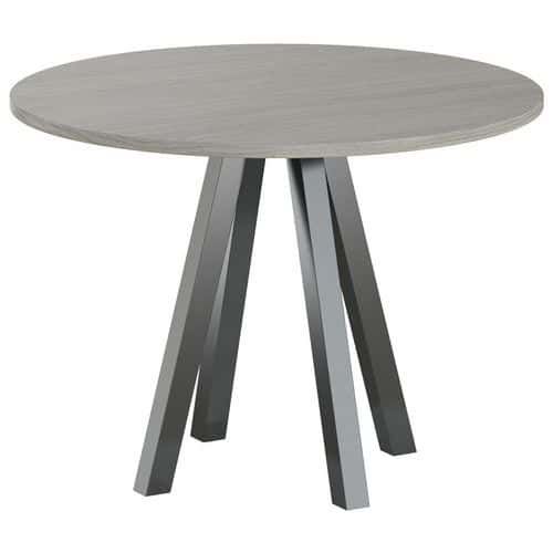 TABLE RÉUNION EVAN Ø 100 CM PIED NOIR PLATEAU CHÊNE GRIS - MBA