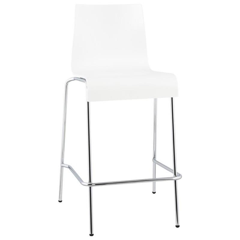 Tabouret de bar Quatro 94 cm blanc - Paris Prix, assise bois et structure métal, empilable_0