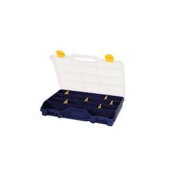 Tayg Boite de rangement, max. 24 compartiments, 21 séparateurs, couvercle transparent, empilable, 378 x 290 x 61 mm, bleu/jaune - TG46_0