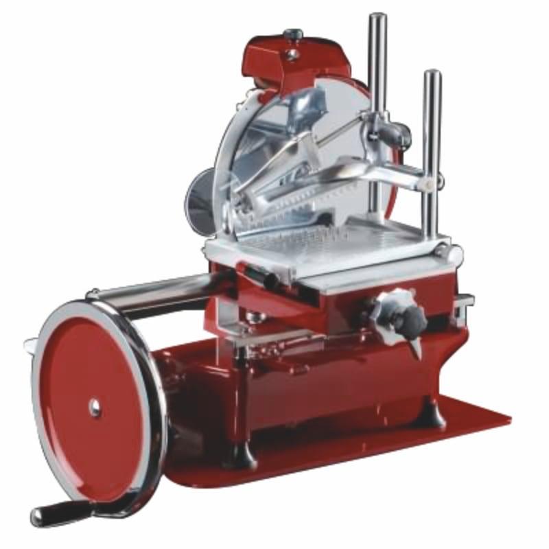 Trancheuse à viande professionnelle VOLANO tout manuel - aluminium rouge laqué - lame en acier chromé - marque TECHNITALIA_0