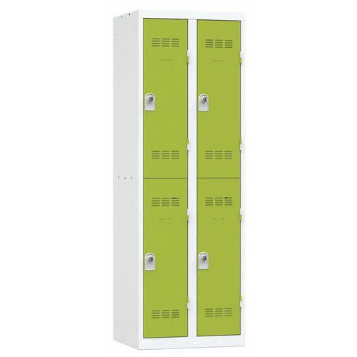 Vestiaire multicases - 2 cases par colonne - moraillon - gris clair et vert - Dimensions 600x500x1800 mm_0