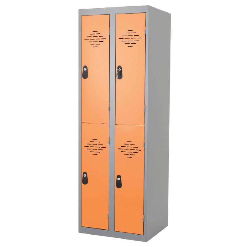 VESTIAIRES MULTICASES MONOBLOCS 2 COLONNES 2 CASES GRIS / ORANGE LARGEUR 300 MM