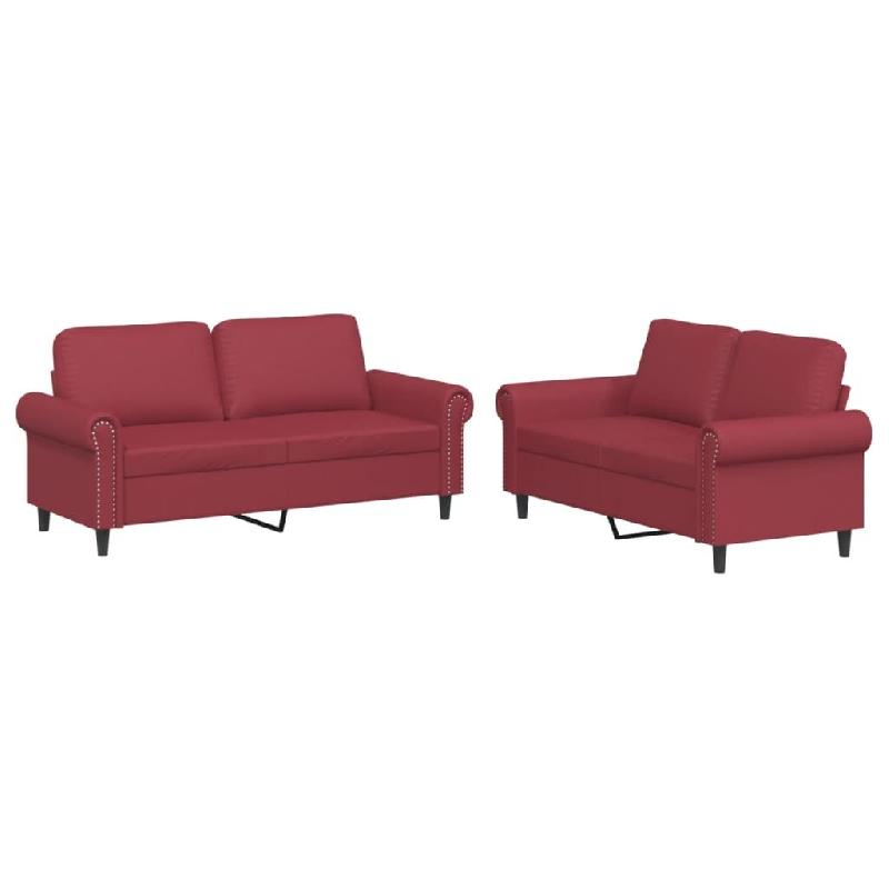 VidaXL Ensemble de canapés 2 pcs et coussins Rouge bordeaux Similicuir Modèle Uvarenne - 3202153_0