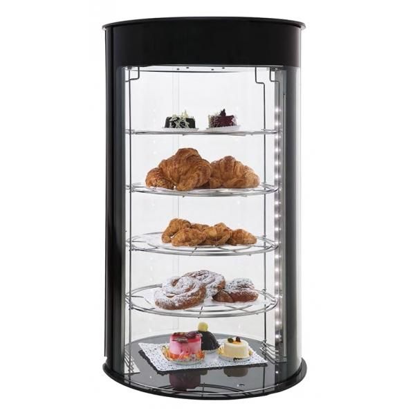 Vitrine cylindrique neutre - 4 étagères - Meuble inox cuisine - Couleur noire - Synergies_0